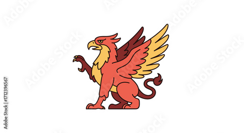 Image of a stylized griffin, mythical creature, heraldic design, vibrant colors, detailed illustration.