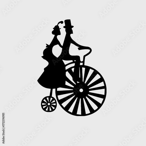 Old Bicycle with Couple Romantic Illustration