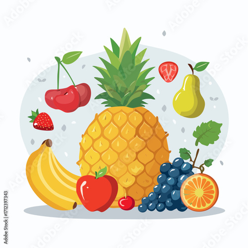 Ein farbenfrohes Vektor-Set mit verschiedenen Obstsorte