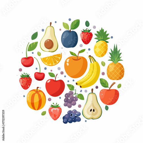 Ein farbenfrohes Vektor-Set mit verschiedenen Obstsorte