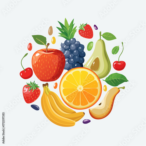 Ein farbenfrohes Vektor-Set mit verschiedenen Obstsorte