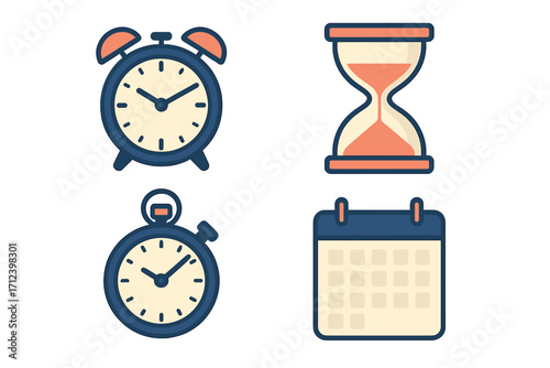 Different types of timekeeping devices displayed on a light background