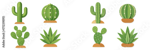 Colorful paper cactus collection displayed on white background in a fun and vibrant arrangement