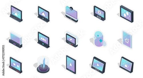 Isometric view of various electronic devices showcasing technology and modern design.