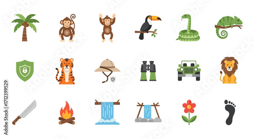 Jungle Animals and Adventure Equipment Collection.