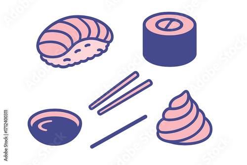 Sushi and dipping sauces arranged with chopsticks for a delightful dining experience