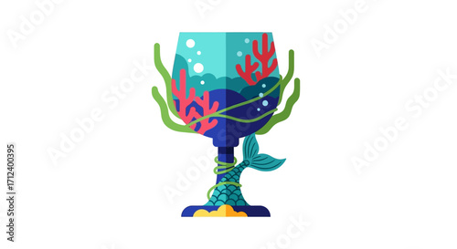 Mermaid Tail Wine Glass with Underwater Scene.