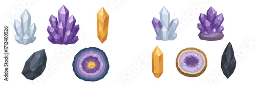 Colorful crystals and geodes arranged in a stylish layout for decorative purposes