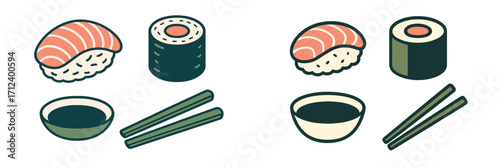 Fresh sushi rolls served with chopsticks and dipping sauces in a minimalist setting for a tasty dining experience