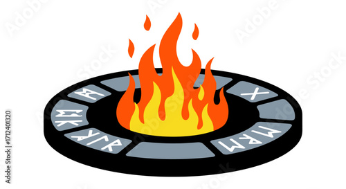 Mystical Fire Circle with Ancient Runes Burning Brightly.