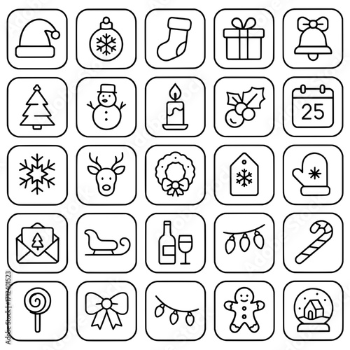 Icon pack, icon sheet, christmas theme, outline version, vector SVG, transparent background PNG
