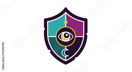 Mystical Shield Emblem with Eye, Star, and Crescent Moon Symbols.