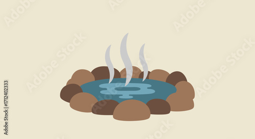Natural outdoor onsen with steaming hot water surrounded by rocks.
