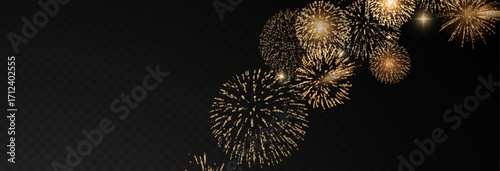Vector realistic lights, flares. Magic fireworks in the night sky, Christmas background for holiday design, poster, postcard on a transparent background, png. Holiday lights.