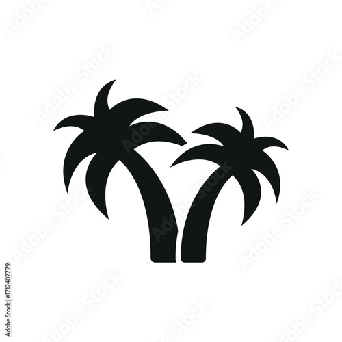 Palm tree icon in glyph for tropical, vacation, and nature content.