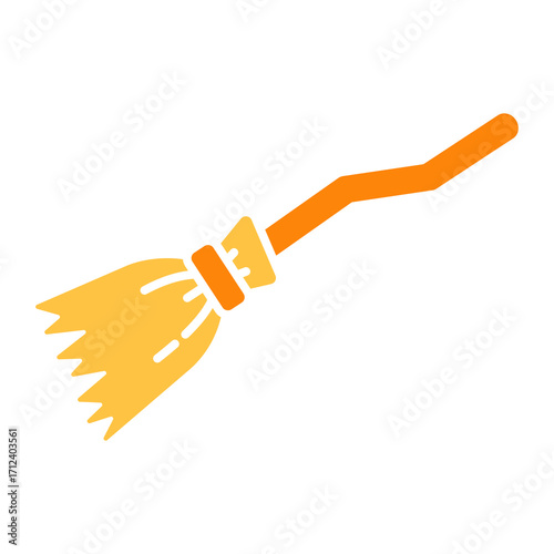 Witch Broom Flat Color Icon Vector Illustration
