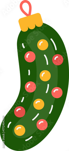 Christmas Pickle Ornament Flat Vector Illustration