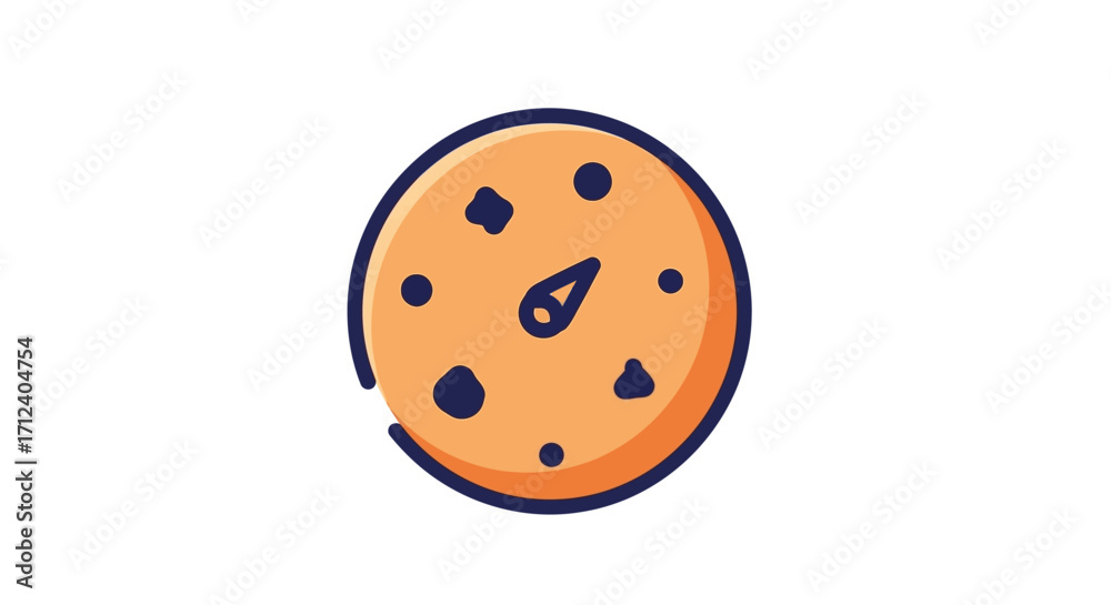 Fototapeta premium Round orange cookie with dark spots and a center design.