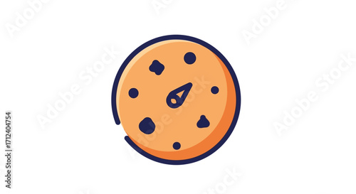 Round orange cookie with dark spots and a center design.