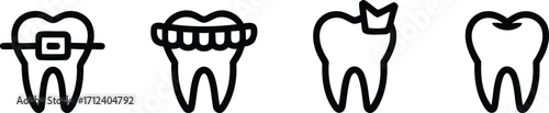 A Collection of Dental Health Icons Showcasing Orthodontics Restorative Dentistry and General Oral Care Depicting Teeth with Braces Crown Fillings