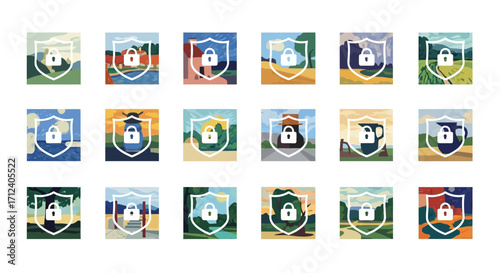 Security icons representing protection and privacy in a digital world.