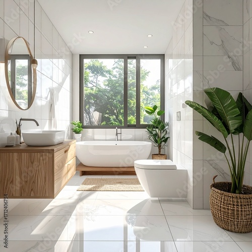 Clean bathroom with white tiles and minimalist decor