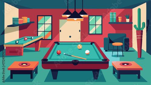 A game room equipped with billiards foosball and air hockey tables.