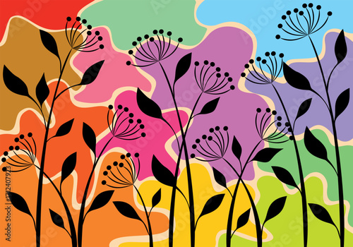 Abstract Floral Background, Colorful Botanical Pattern, Rainbow Flower Art