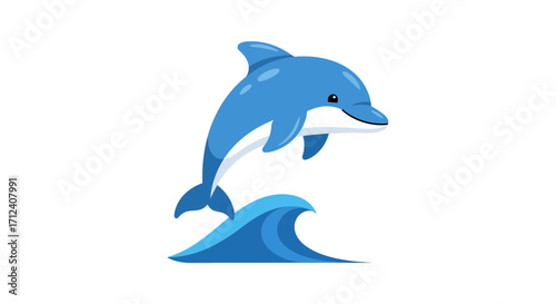 Cheerful Dolphin Leaping over a Wave A Joyful Ocean Illustration