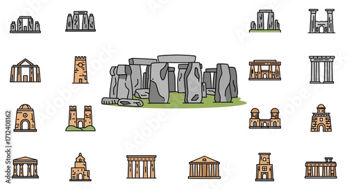 Stonehenge and Ancient Architectural Icons - A Collection of Historical Landmarks.