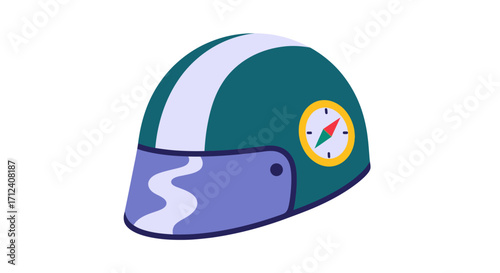 Stylish teal helmet with visor and compass for safe travel adventures.