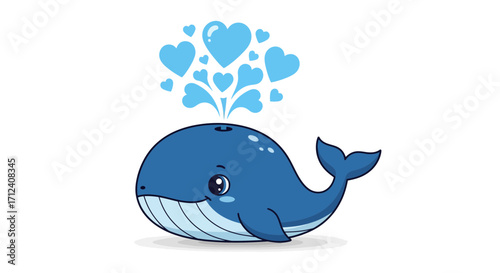 Adorable Cartoon Whale Spouting Hearts Valentine's Day Illustration