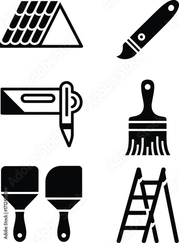 Construction and Renovation Tools Icons Depicting a Variety of Equipment for Building Projects Home Improvement and Repairs