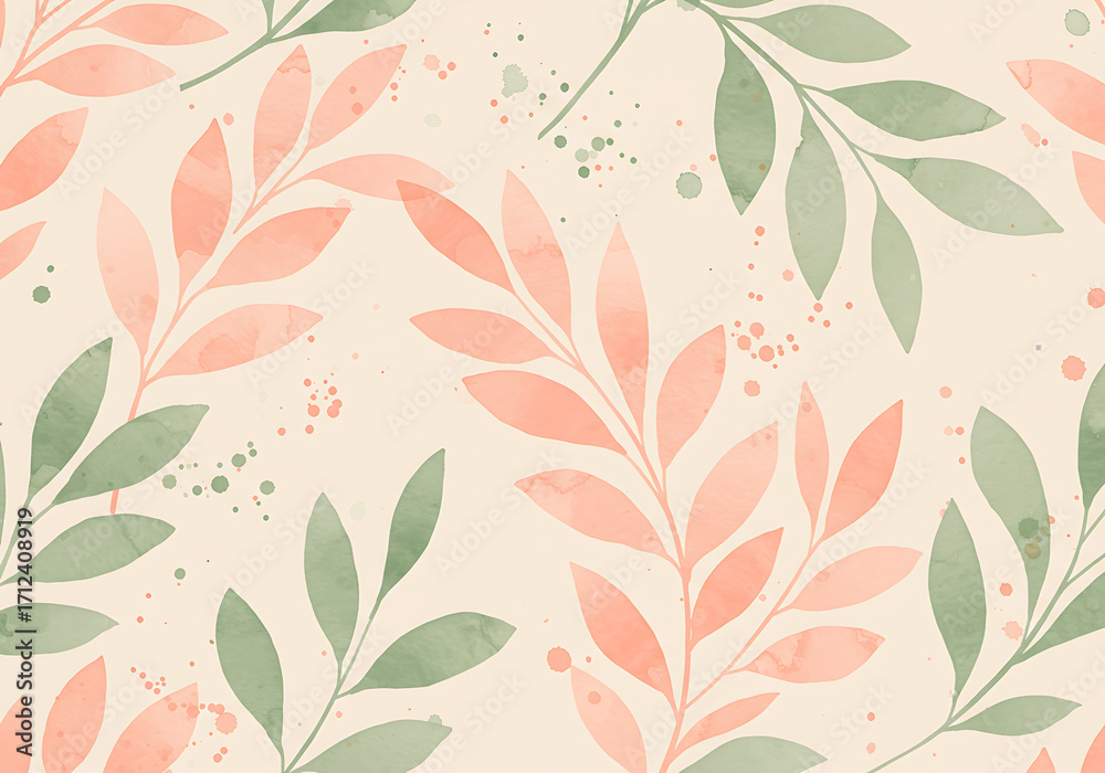 Fototapeta premium Elegant Watercolor Leafy Flourishes A Seamless Pattern for Various Design Applications