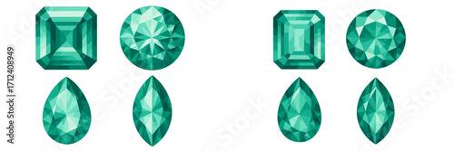 Various shapes of green gemstones displayed in different cuts and styles for jewelry design ideas