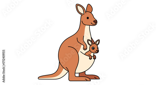 Adorable Kangaroo and Joey Illustration Cute Australian Marsupial Family