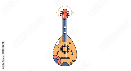 Stylized Illustration of a Decorated Mandolin with Intricate Designs.
