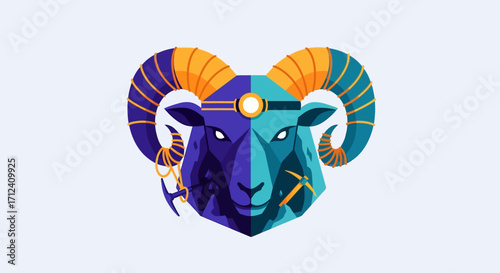 Stylized Ram Head Zodiac Symbol with Ornate Horns and Geometric Design.
