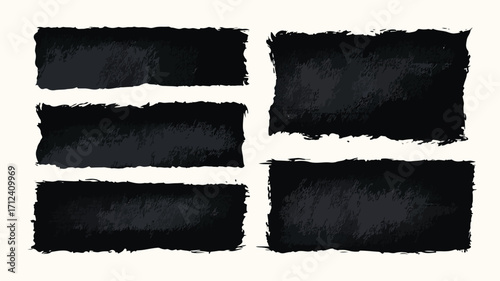 Black Ripped Paper Strip Set Cutout Rectangular