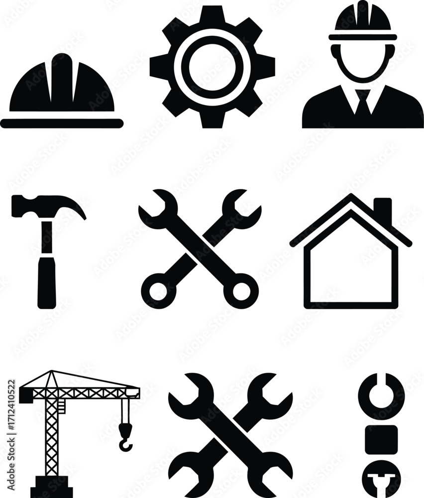 Fototapeta premium Construction Industry Icons Depicting Professions Tools and Infrastructure Reflecting The Building Sector and Development of Housing and Related Services