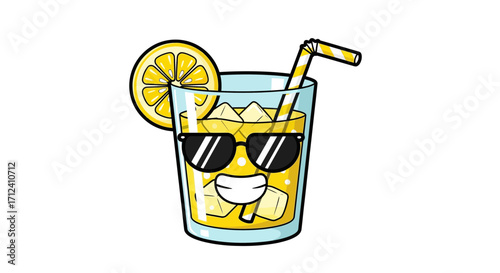 Cool Cartoon Lemonade Glass Character with Sunglasses and Lemon Slice