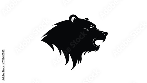 Intense Brave Bear Head Silhouette Isolated on White Background