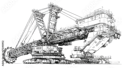 Bucket Wheel Excavator Outline Vector Illustration for Construction Industry