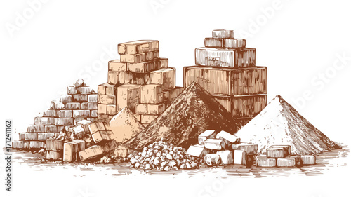 Versatile Building Material Piles - Professional Construction Supplies