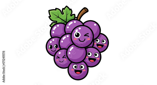 Adorable Cartoon Grape Bunch with Smiling Faces - Perfect for Children's Content