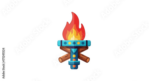 Stylized Torch with Bright Flame and Intricate Design.