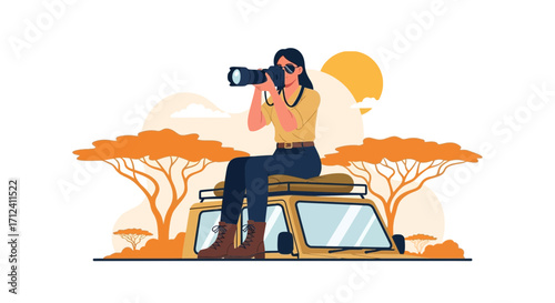 A Professional Female Photographer Captures The Wilderness From A Special Vehicle