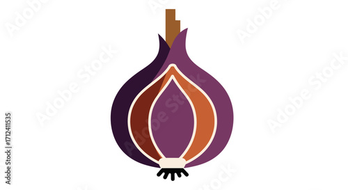 Stylized vector illustration of a sliced red onion.
