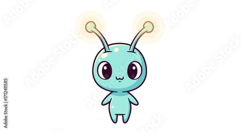 Adorable cartoon alien character with glowing antennae, a whimsical space creature illustration, perfect for children's designs, science fiction themes, and imaginative digital art projects