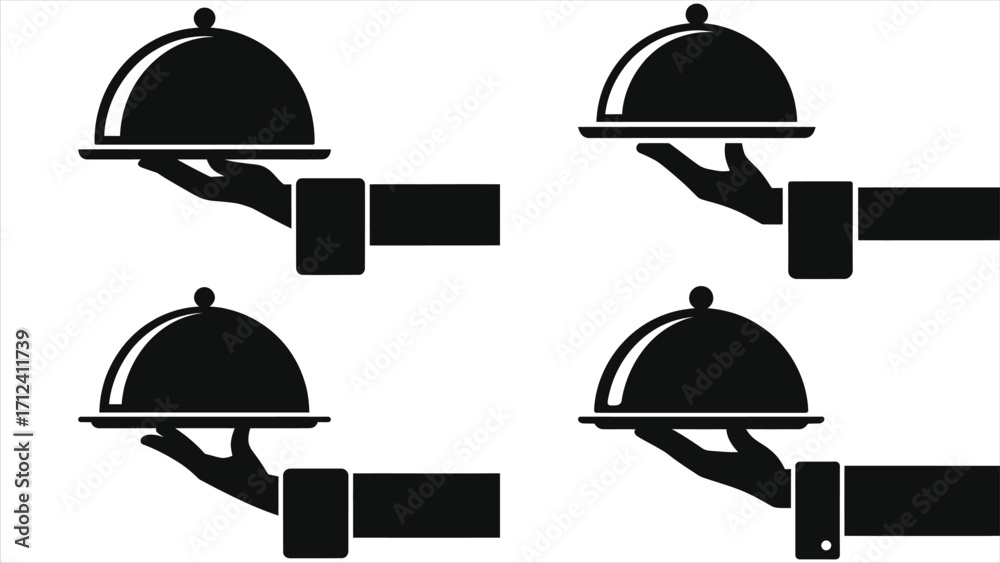 Φωτογραφία Food platter held by waiter hand silhouette with cloche cover, elegant restauran